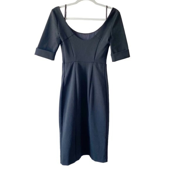 Diane Von Furstenberg Black Brianne Pencil 3/4 Sleeve Scoop Neck & Back Dress 2 - Picture 4 of 16